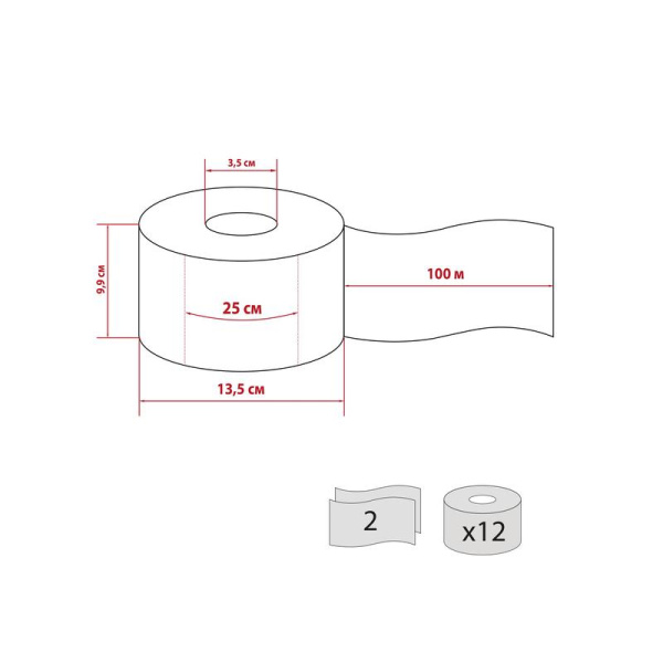 Бумага туалетная в рулонах Luscan Professional Etalon 2-слойная 12  рулонов по 100 метров (артикул производителя 1579043)