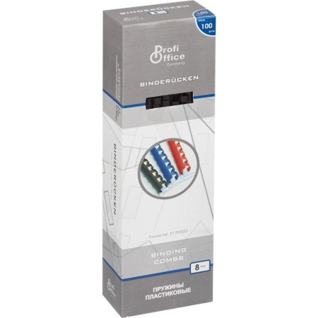 Пружины пластиковые Profi Office (А4, &amp;oslash.8мм, от 25 до 45 листов, черный, 100 шт./уп.)