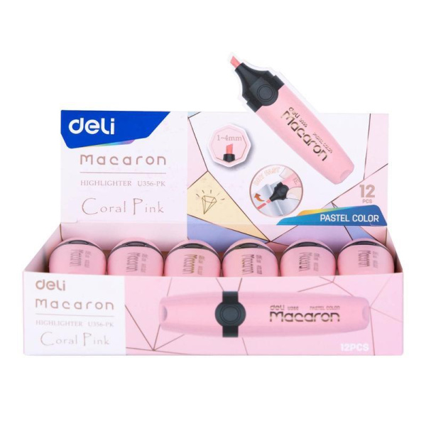 Текстовыделитель Deli Macaron розовый (толщина линии 1-5 мм)