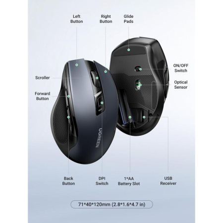 Мышь беспроводная Ugreen MU006 черная (90545) Мышь беспроводная Ugreen MU006 черная (90545)
