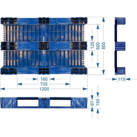 Паллет пластиковый синий 1200x800x150 мм Паллет пластиковый синий 1200x800x150 мм