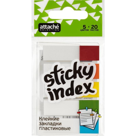 Клейкие закладки Attache Selection пластиковые 5 цветов по 20 листов 45x12 мм Клейкие закладки Attache Selection пластиковые 5 цветов по 20 листов 45x12 мм