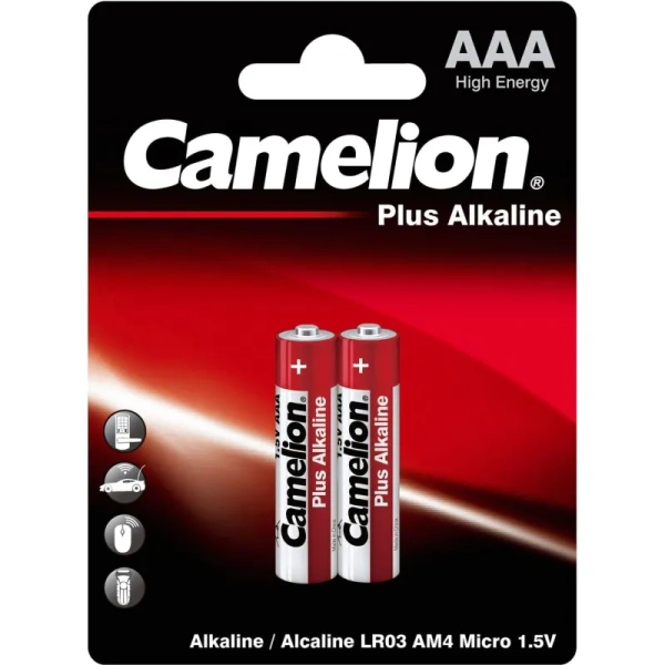 Батарейки Camelion Plus Alkaline мизинчиковые AAA LR03 (2 штуки в  упаковке)