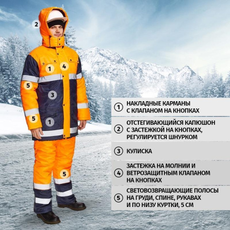 Костюм сигнальный зимний Спектр-1 КБР c СОП куртка и брюки (размер  60-62, рост 170-176)