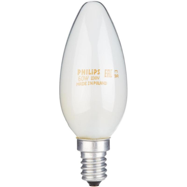 Лампа накаливания Philips 60 Вт E14 свеча матовая 2700 К теплый белый свет