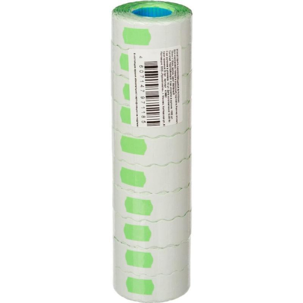 Этикет-лента волна зеленая 22х12 мм эконом (10 рулонов по 1000 этикеток)