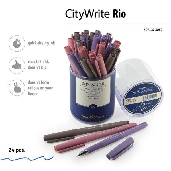 Ручка шариковая неавтоматическая Bruno Visconti CityWrite Rio синяя  (толщина линии 0.7 мм)