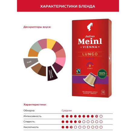 Кофе в капсулах для кофемашин Julius Meinl Lungo Forte (10 штук в  упаковке)