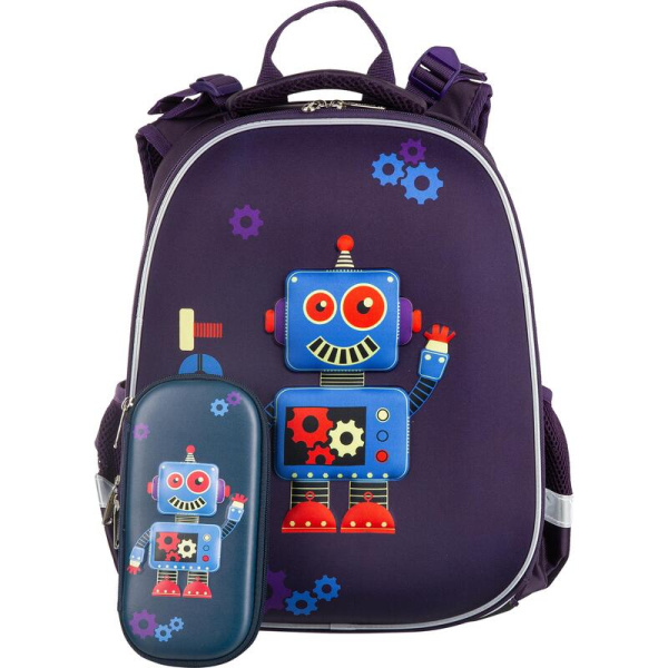 Ранец Комус Класс (№1 School) 3D Robot фиолетовый с двумя отделениями