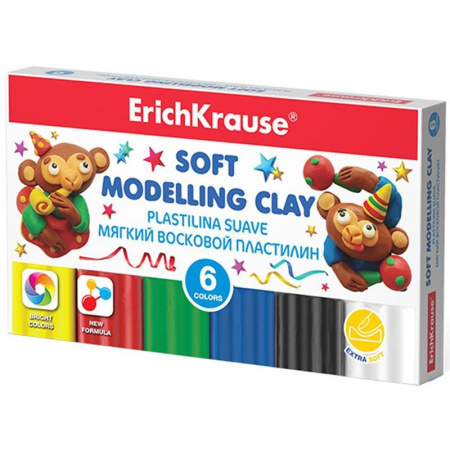 Пластилин восковой ErichKrause 6 цветов со стеком 78 г