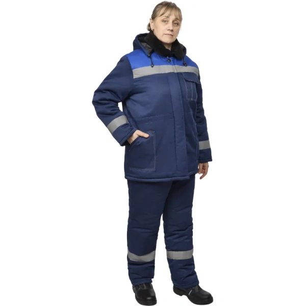 Куртка рабочая зимняя женская з32-КУ с СОП синяя/васильковая из ткани  грета (размер 44-46, рост 158-164)