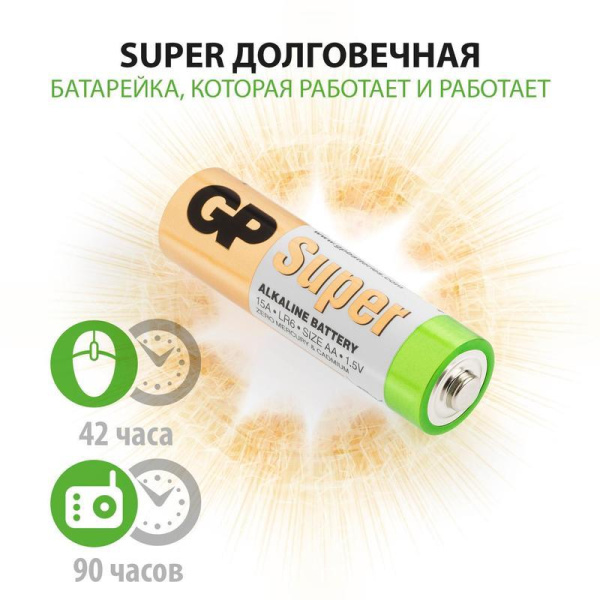 Батарейки GP Super пальчиковые AA LR6 (4 штуки в упаковке)