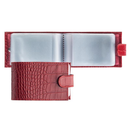 Визитница карманная Fabula Croco Nile на 40 визиток из натуральной кожи красного цвета Визитница карманная Fabula Croco Nile на 40 визиток из натуральной кожи красного цвета