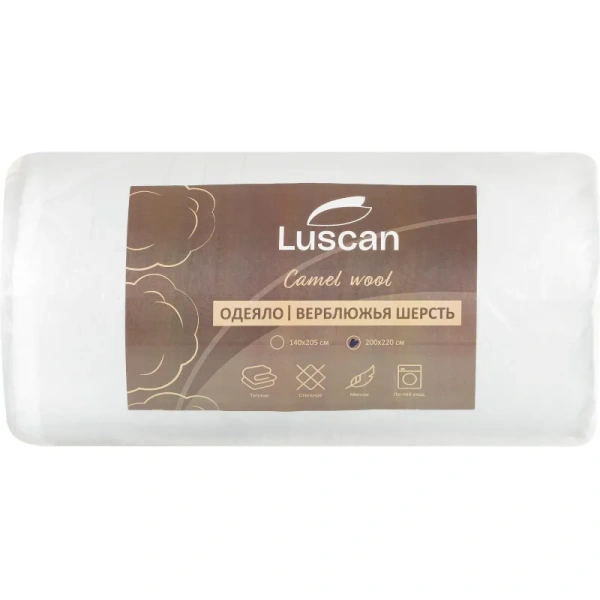 Одеяло Luscan 2-спальное 200х220 см верблюжья шерсть и полиэфирное  волокно/микрофибра стёганое с кантом белое