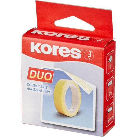 Клейкая лента канцелярская Kores двухсторонняя прозрачная 15 мм x 5 м