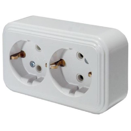 Розетка двухместная RA 16-238-Б 16 А IP20 открытой установки с заземлением Розетка двухместная RA 16-238-Б 16 А IP20 открытой установки с заземлением