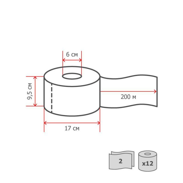 Бумага туалетная в рулонах Luscan Professional 2-слойная 12 рулонов по 200 метров (артикул производителя 880886)