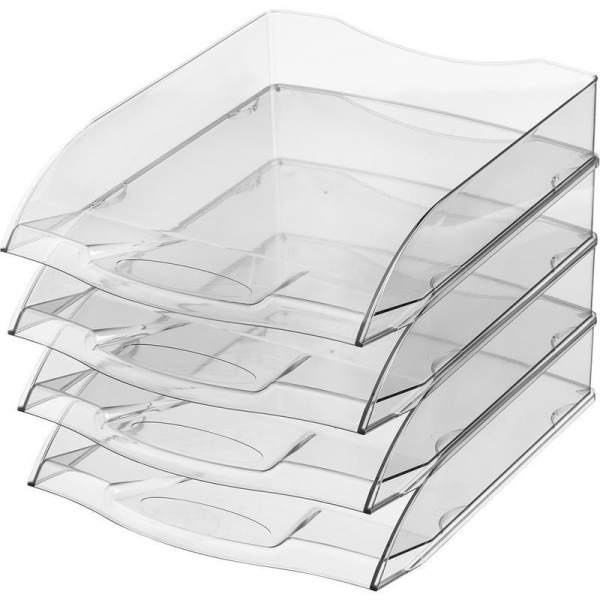 Лоток для бумаг горизонтальный Attache прозрачный бесцветный (4 штуки в упаковке)