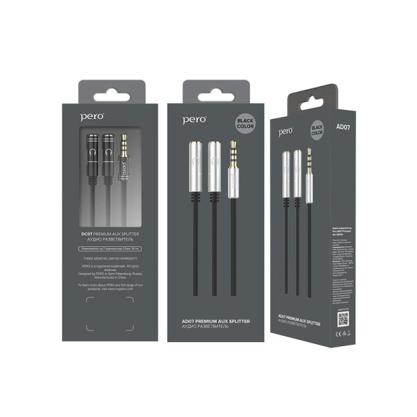 Удлинитель Pero mini jack 3.5 mm - mini jack 3.5 mm - mini jack 3.5 mm  (4603768350668)