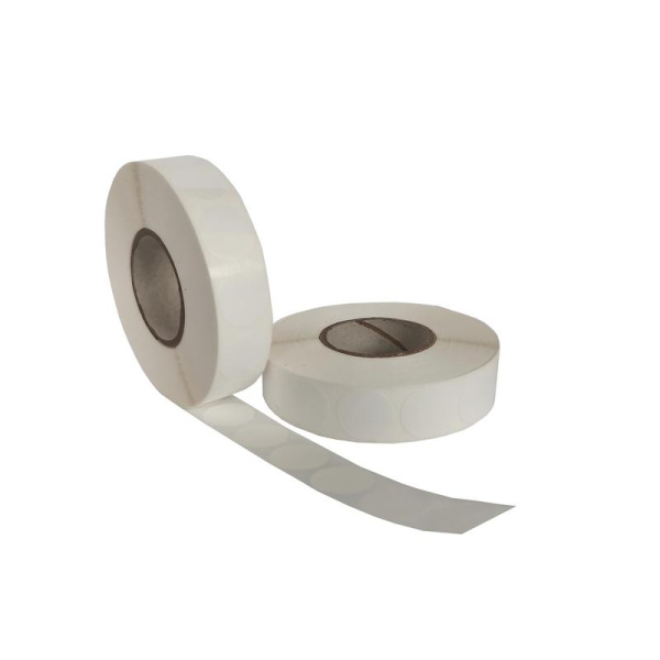 Термотрансферные этикетки 20х20 мм полипропиленовые круглые (диаметр  втулки 40  мм, 30 рулонов по 2000 этикеток)