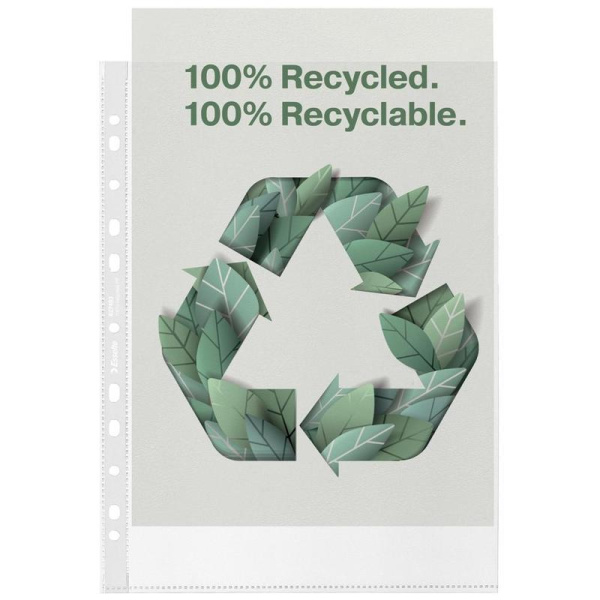 Файл-вкладыш Esselte Recycled A4 70 мкм прозрачный рифленый 100 штук в упаковке