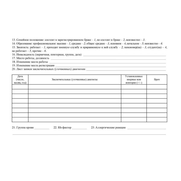 Карта медицинская Учитель-Канц пациента получающего медицинскую помощь в  амбулаторных условиях 025-У офсет А5 (140х195 мм, 10 карт по 16 листов)