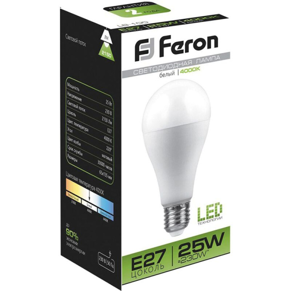 Лампа светодиодная Feron LB-100 25 Вт Е27 А65 4000 К 2150 Лм (25791)