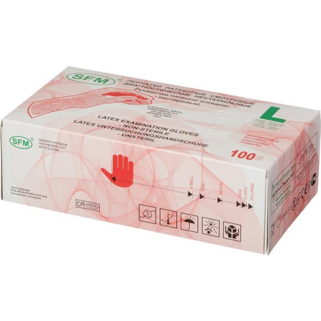 Перчатки медицинские смотровые латексные SFM текстурированные нестерильные неопудренные размер L (100 штук в упаковке)