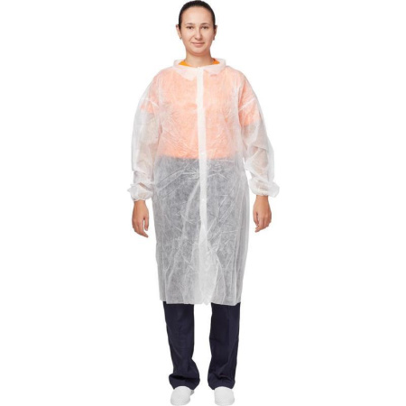 Халат одноразовый на кнопках белый (размер 52-54, XL, 10 штук в  упаковке)