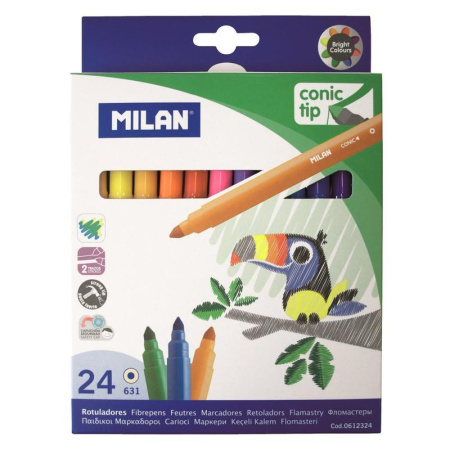 Фломастеры Milan Cone-Tipped 24 цвета с коническим стержнем