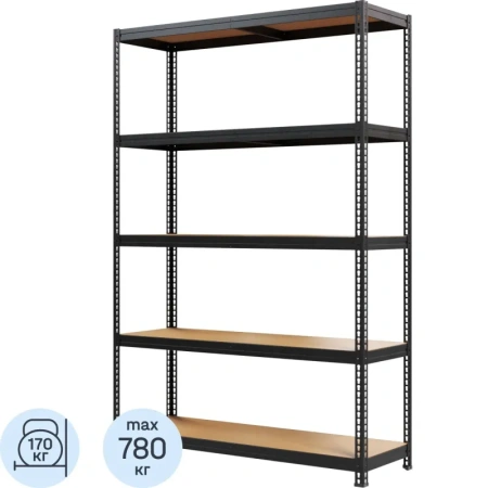 Стеллаж металлический Металл-Завод чёрный 5 полок 1200х400х1800 мм