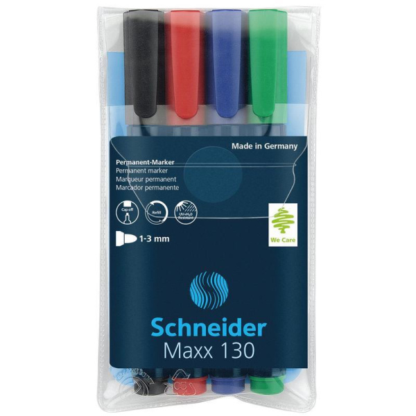 Набор маркеров перманентных Schneider (толщина линии 1-3 мм, 4 штуки в упаковке)