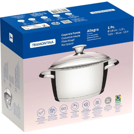 Кастрюля Tramontina Allegra 1.6 л нержавеющая сталь с крышкой