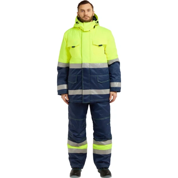 Костюм сигнальный зимний с полукомбинезоном Брайт синий/желтый с СОП  (размер 44-46, рост 170-176)