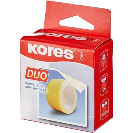 Клейкая лента канцелярская Kores двухсторонняя прозрачная 30 мм x 5 м