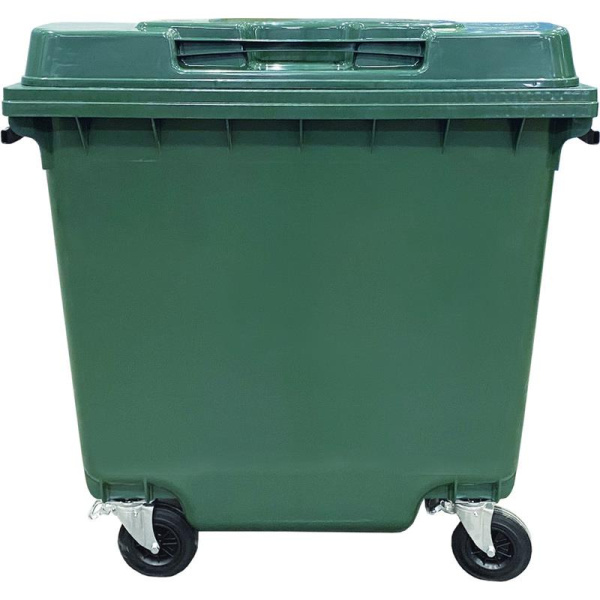Контейнер-бак мусорный ТехПолимерЭко 1100 л пластиковый на 4-х колесах с  крышкой зеленый