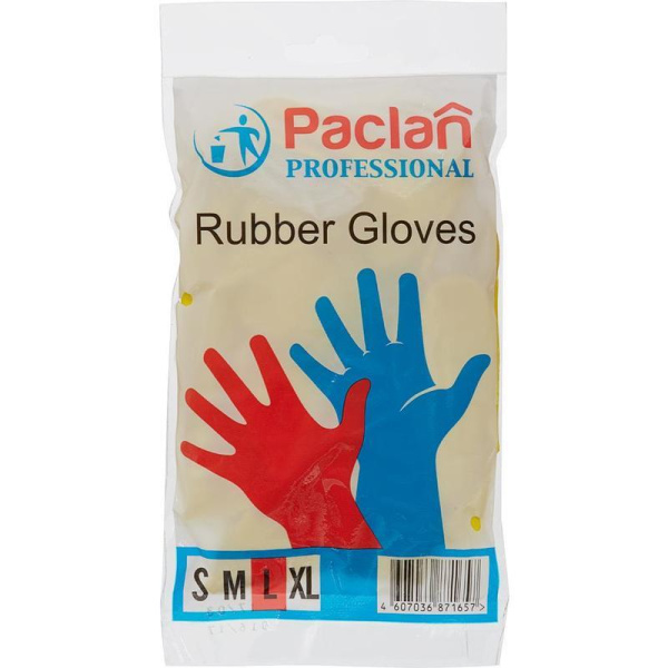Перчатки резиновые Paclan Professional латекс хлопковое напыление желтые  (размер L)