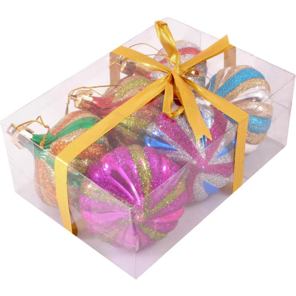 Набор елочных игрушек Тыковка пластик разноцветный (диаметр 6 см, 6 штук в упаковке)