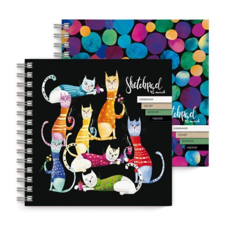 Скетчпад Феникс+ Коты и цветные круги 195х195 мм 45 листов спираль в ассортименте