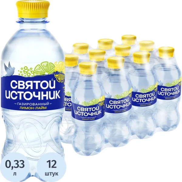 Вода питьевая Святой источник газированная со вкусом лимона и лайма 0.33  л