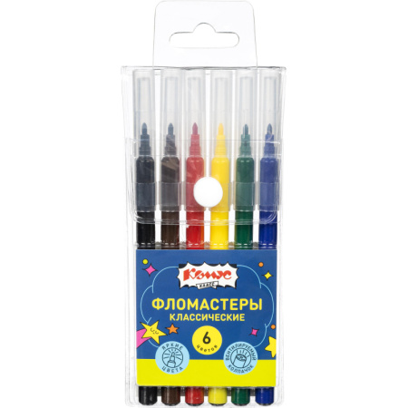 Фломастеры Комус Класс Максики 6 цветов с вентилируемыми колпачками  смываемые Фломастеры Комус Класс Максики 6 цветов с вентилируемыми колпачками  смываемые