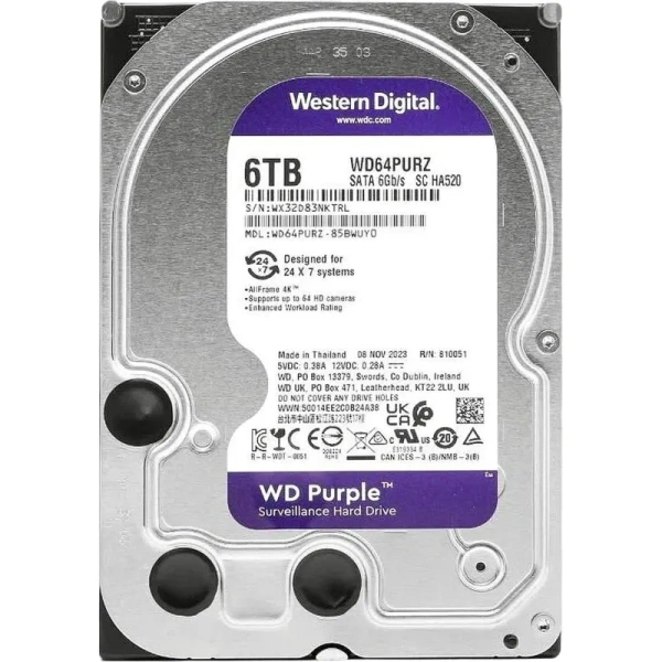 Жесткий диск Western Digital SATA 6TB 6GB / S 256MB PURPLE WD64PURZ WDC Жесткий диск Western Digital SATA 6TB 6GB / S 256MB PURPLE WD64PURZ WDC