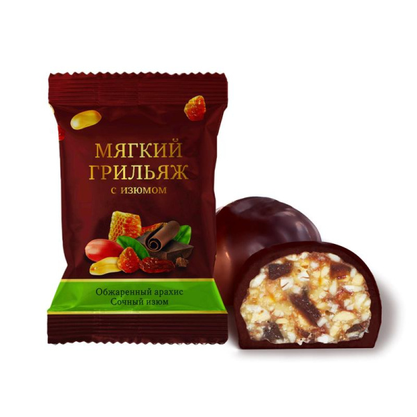 Конфеты шоколадные Мягкий грильяж с изюмом 500 г