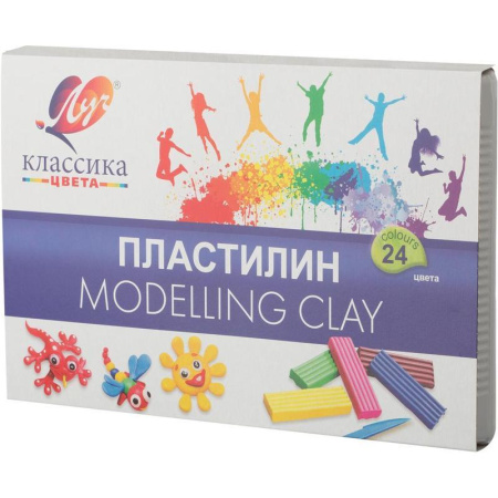 Пластилин классический Луч Классика 24 цвета 480 г со стеком Пластилин классический Луч Классика 24 цвета 480 г со стеком