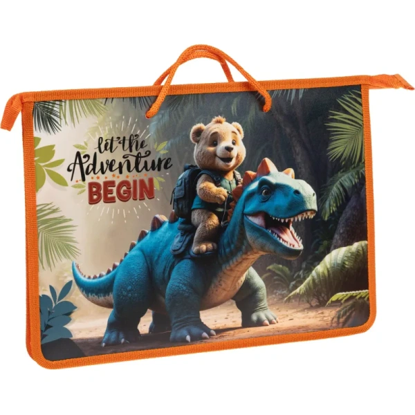Папка для тетрадей Оникс Дино и медвежонок А4 с 1 отделением на молнии с  ручками