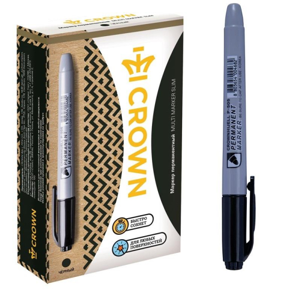 Маркер перманентный Crown Multi Marker Slim черный (толщина линии 2 мм)  круглый наконечник