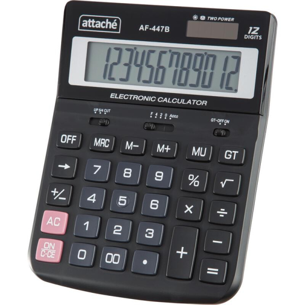 Калькулятор настольный Attache AF-447B 12-разрядный черный 198x153x42 мм