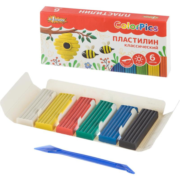 Пластилин классический №1 School ColorPics 6 цветов 120 г со стеком