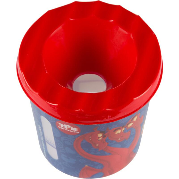 Емкость для воды (стакан-непроливайка) Комус Три богатыря крышка красная  корпус с рисунком