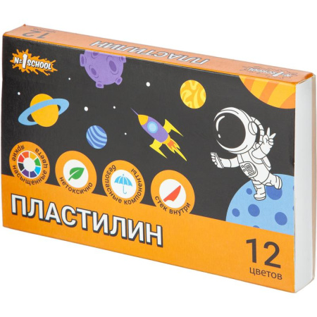 Пластилин классический №1 School Space time набор 12 цветов 180 г со  стеком